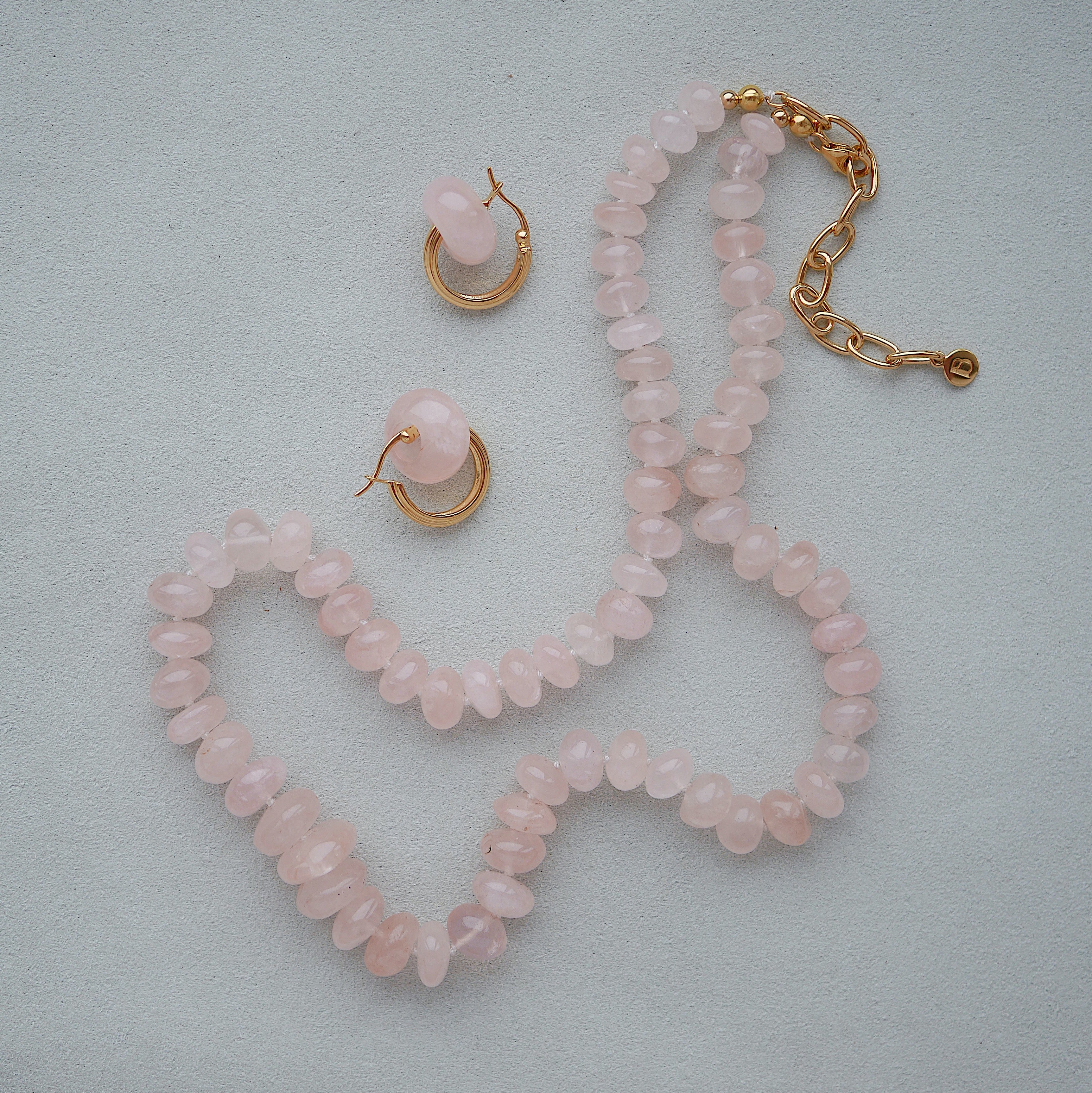 Rose Quartz Hoop Earrings and necklace
