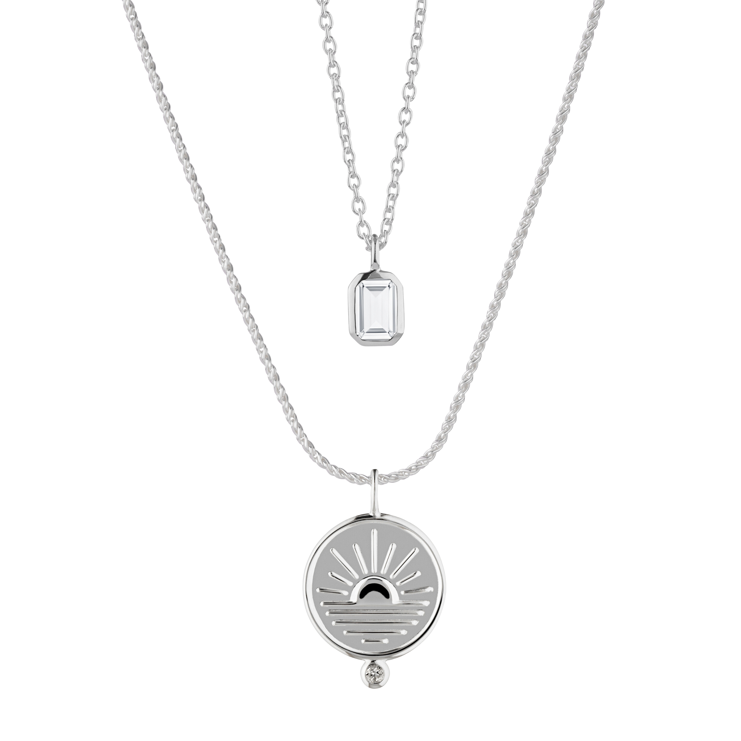 Birsenaite layered silver necklaces topaz and sunrise pendant