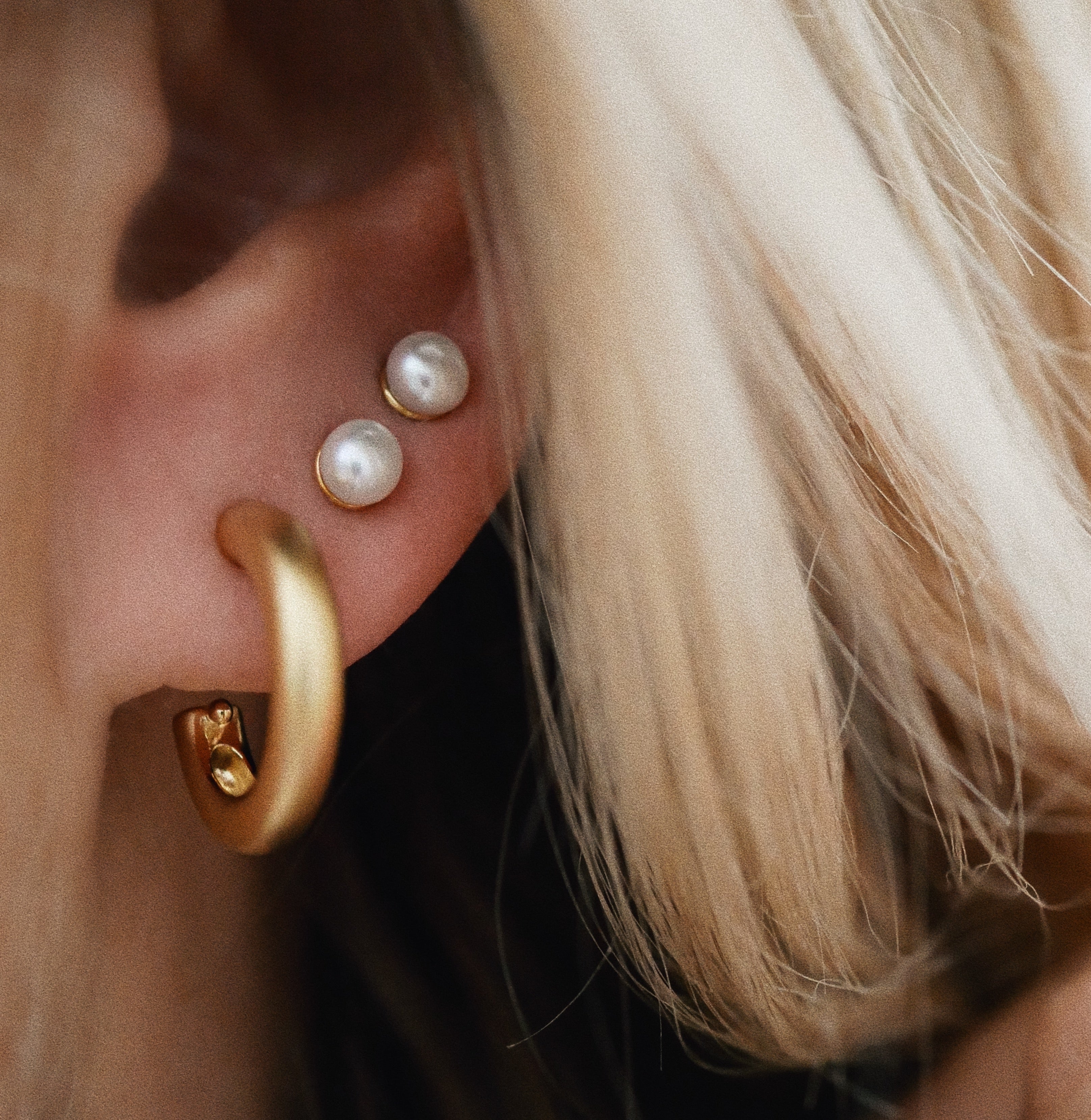 small pearl Birsenaite earring stack 