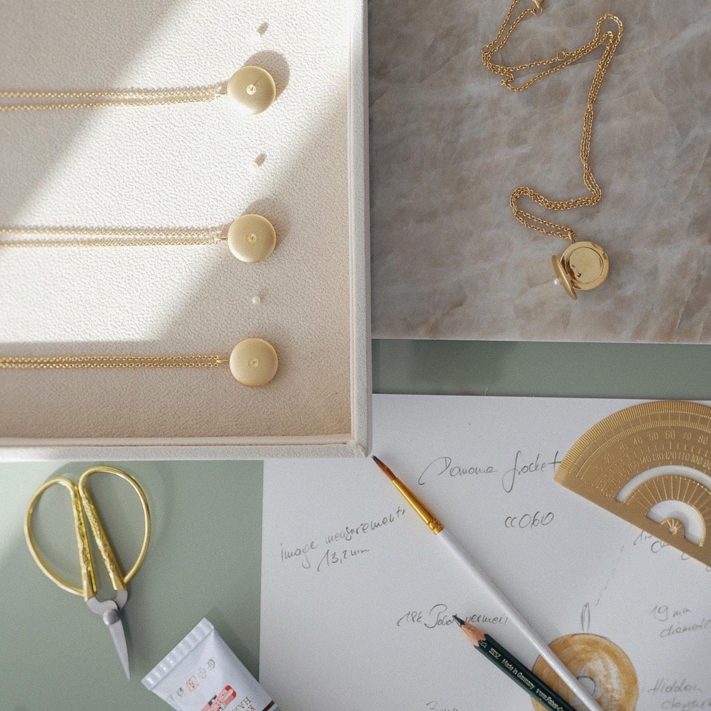 Creative process of Pomona Locket pearl Pendant Necklace