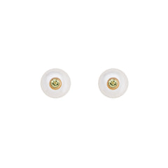 Pearl stud earrings with peridot bezel setting  /  Auskarai perlai su peridoto akmeniu / Birsenaite Jewellery