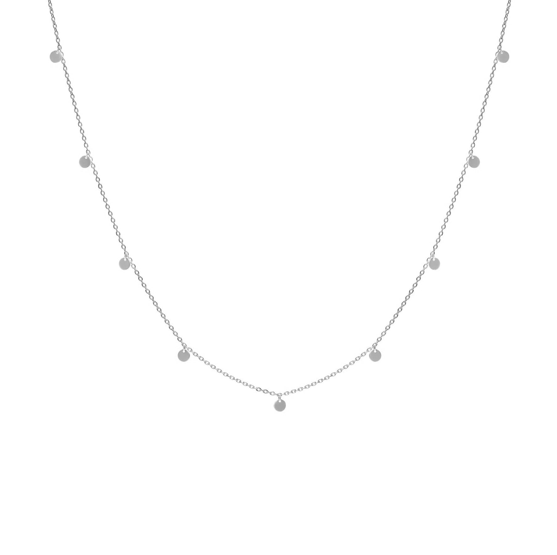 Silver necklace with small beads on a white background