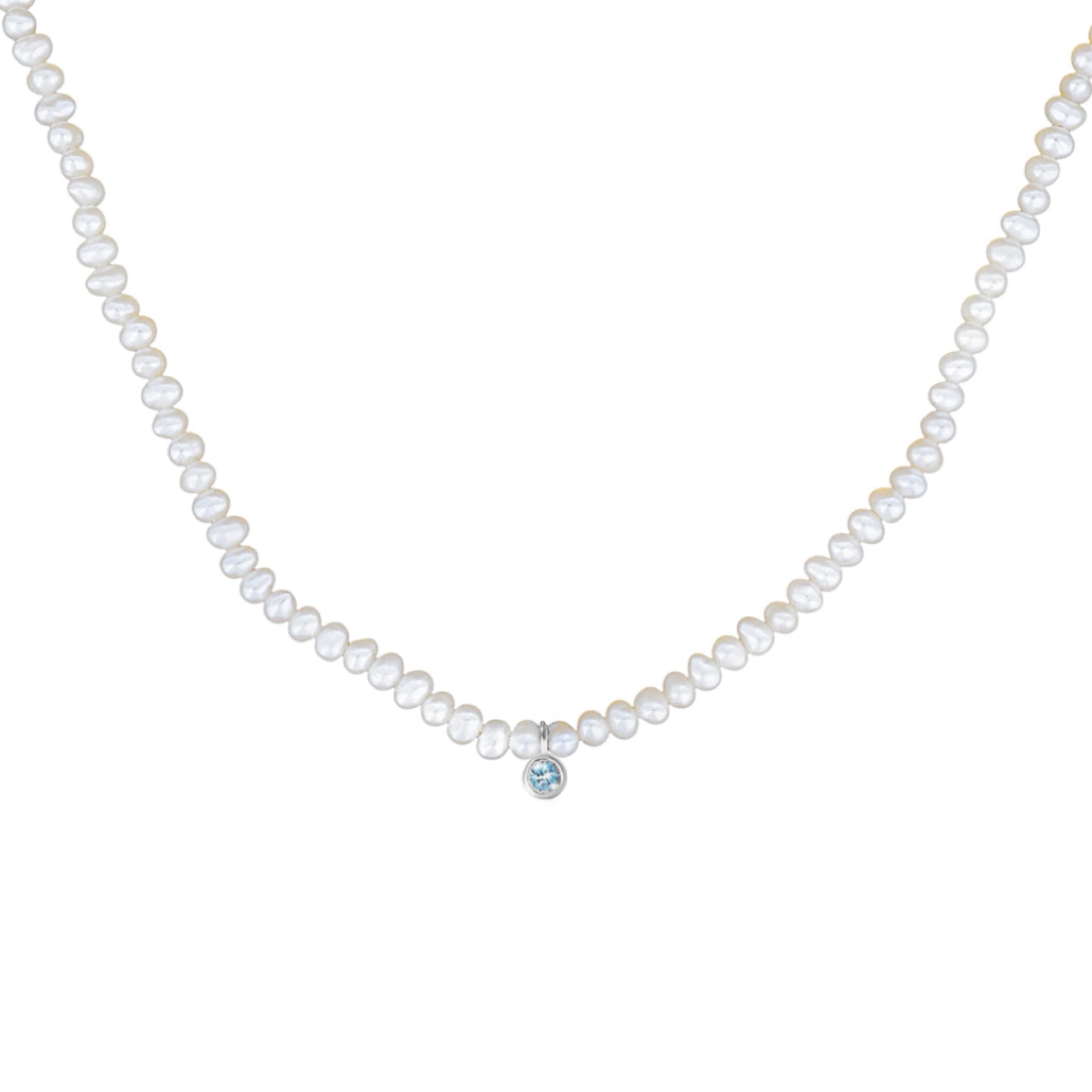 Orbit Blue Pearl Necklace in silver