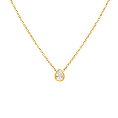 Gold Vermeil necklace with a teardrop-shaped diamond pendant on a white background