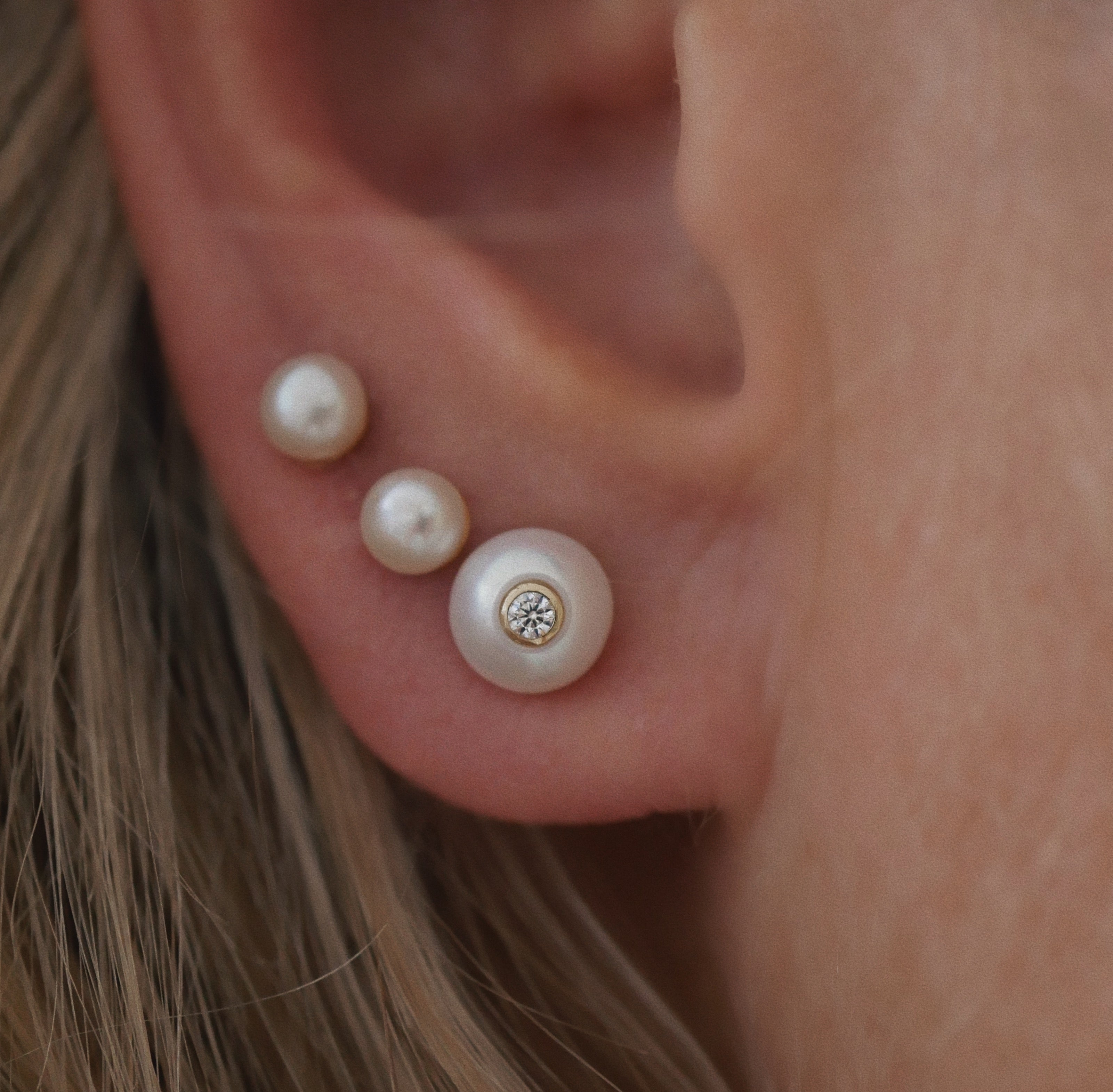 Birsenaite Pearl moissanite stud earrings for pierced ears 