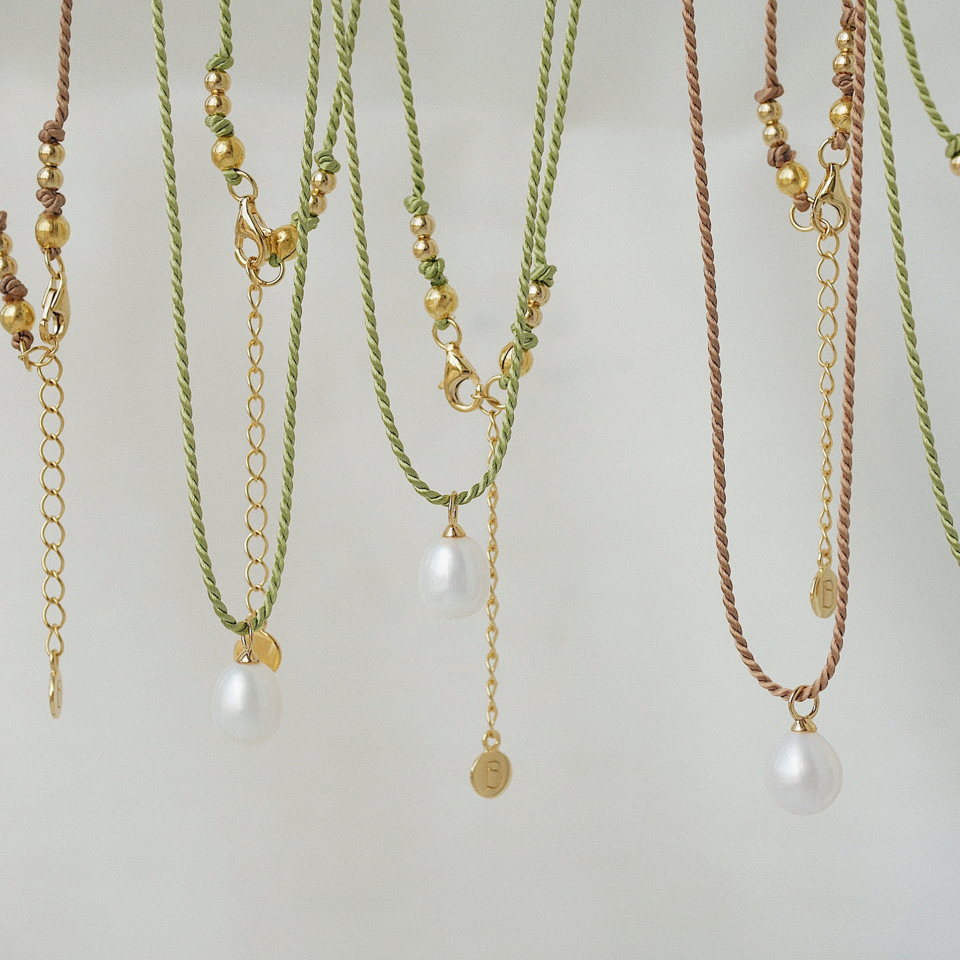 Birsenaite Silk and pearl Pendant Necklace all 